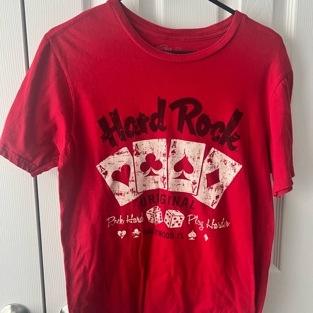 Hard Rock Cafe Red Short Sleeve Tee with Poker Graphic